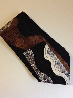 Chez Roffe Black Brown White Neck Tie 100% Silk Mens Abstract Modern New York